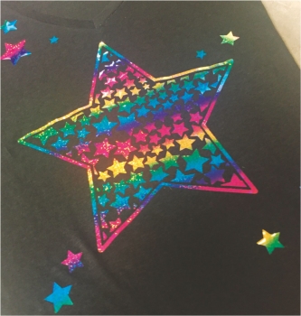 Preview: FT051 Folien Bügelmotiv 5x16cm in Hologramm Regenbogen / Smile Peace